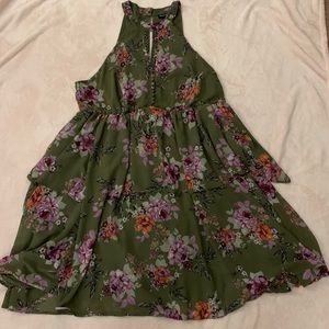 Floral Olive Ruffle Dress Torrid EUC size 2